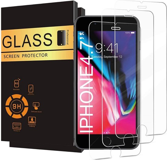 Screenprotector van Glas geschikt voor iPhone 7 en iPhone 8 - Gehard Beschermglas - Transparant en Krasbestendig – Incl. Installatie Frame - 3 Stuks