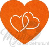 Hart in hart vilt onderzetters  - Oranje - 6 stuks - 10 x 10 cm - Tafeldecoratie - Glas onderzetter - Valentijn - Cadeau - Woondecoratie - Tafelbescherming - Onderzetters voor glazen - Keukenbenodigdheden - Woonaccessoires - Tafelaccessoires