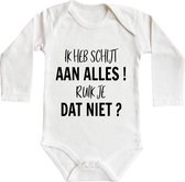 Romper - Ik heb schijt aan alles ruik je dat niet? - maat: 86/92 - lange mouw - baby - papa - romper papa - rompertjes baby - rompertjes baby met tekst - rompers - rompertje - rompertjes - st