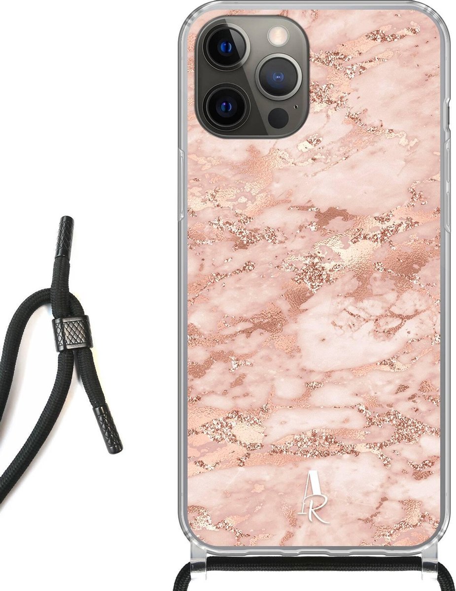 iPhone 12 Pro Max hoesje met koord - Pink Marble