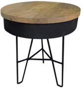 Nachtkastje, Bijzettafel Circle - Industrieel - Mat Zwart - Massief Hout - 53 cm Hoog