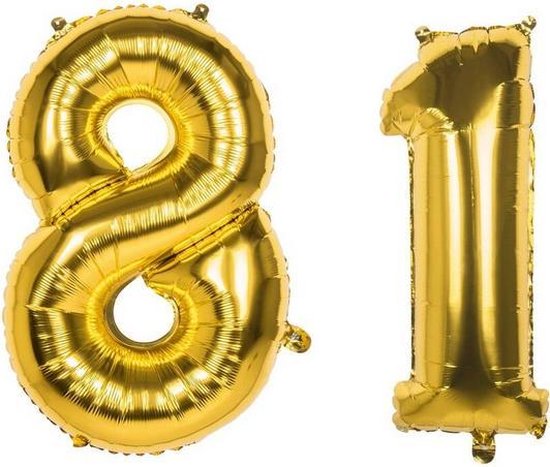 81 Jaar Folie Ballonnen Goud - Happy Birthday - Foil Balloon - Versiering - Verjaardag - Man / Vrouw - Feest - Inclusief Opblaas Stokje & Clip - XXL - 115 cm