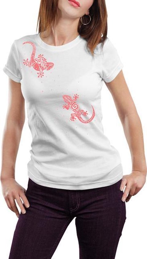 Gecko avec strass - T-shirt - Femme - Taille L - Wit