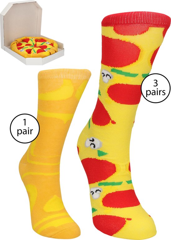 OHNO Cadeau Artikelen Funny Pizza Sokken - Multipack Sokken - Multicolor, Cadeauverpakking