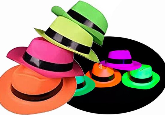maart comfortabel Ja UV Neon gangster hoedjes 4 stuks | UV feestjes | bol.com