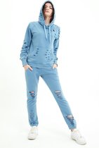 SCR. Nirora - Dames Joggingbroek - Sweatpants met gescheurde details - Blauw - Maat M