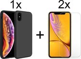 iPhone XS Max hoesje zwart case siliconen cover - 2x iPhone XS Max Screenprotector