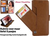 EmpX.nl Apple iPhone 7 Plus/8 Plus Khaki Boekhoesje | Portemonnee Book Case | Flip Cover Hoesje | Met Multi Stand Functie | Kaarthouder Card Case | Beschermhoes Sleeve | Met Pasjeshouder & Ma