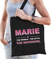 Naam cadeau Marie - The woman, The myth the supergirl katoenen tas - Boodschappentas verjaardag/ moeder/ collega/ vriendin