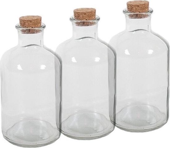 1x Transparante glazen flessen met kurken dop 300 ml - Glazen flessen met  kurk | bol.com
