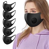 5 X Uitwasbare mondmasker met uitlaat ventiel / zwart  met ventiel mondkapje mondmasker
