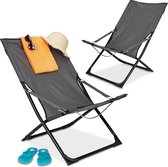 Relaxdays strandstoel opvouwbaar - 2 stuks - ligstoel tuin - campingstoel - klapstoel - grijs