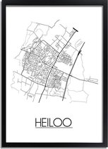 Heiloo Plattegrond poster A4 + Fotolijst Zwart (21x29,7cm) - DesignClaud