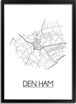 Den Ham Plattegrond poster A2 + Fotolijst Zwart (42x59,4cm) - DesignClaud