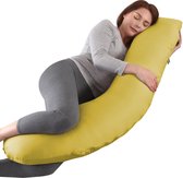 Litollo® Zwangerschapskussen (J-vorm) - Zijslaapkussen - Voedingskussen - Lichaamskussen - Body pillow - 145cm - Afneembare hoes - Okergeel