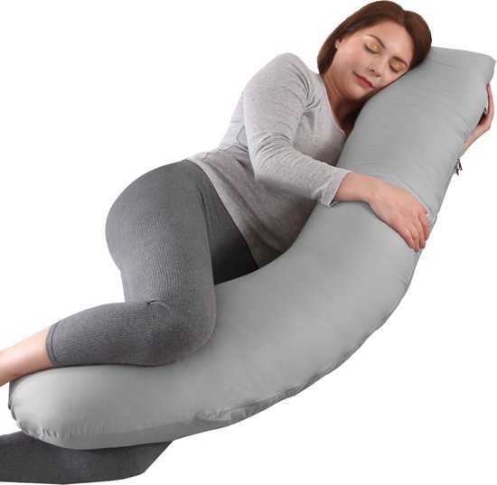 Litollo® Zwangerschapskussen (J-shape) - Zijslaapkussen - Voedingskussen - Lichaamskussen - Body pillow - 145cm - Afneembare hoes - Grijs
