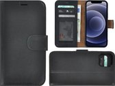 iPhone 12 Pro hoesje - Bookcase - Portemonnee Hoes Echt leer Wallet case Zwart