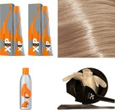 XP100 haarverfpakket kleur 11.1  Super lichtblond & As (2x 100ML) met 9% waterstof ( 1x 250ML) incl verfbakje, kwast, maatbeker, puntkam en handschoenen