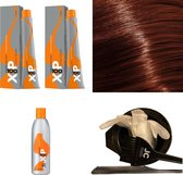 XP100 haarverfpakket kleur 6.32  Donkerblond & Goud & Violet (2x 100ML) met 9% waterstof ( 1x 250ML) incl verfbakje, kwast, maatbeker, puntkam en handschoenen