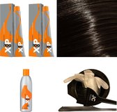 XP100 haarverfpakket kleur 4.3  Middenbruin & Goud (2x 100ML) met 9% waterstof ( 1x 250ML) incl verfbakje, kwast, maatbeker, puntkam en handschoenen