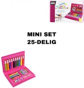 Mini Tekenset - 25-delig - Kinderen - Tekenen - Tekenpakket-Kleurpotloden-Viltstiften-Pastel