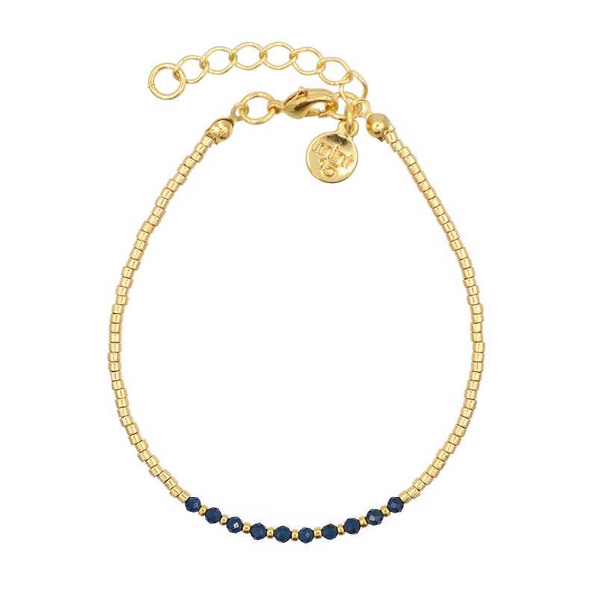 Mint15 Armband 'Little Faceted Beads (spinel) - Navy Blue' - Goud