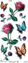 Temporary tattoo | tijdelijke tattoo | fake tattoo | rozen - vlinders | 100 x 210 mm