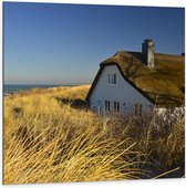 Dibond - Huis in de Duinen - 100x100cm Foto op Aluminium (Met Ophangsysteem)