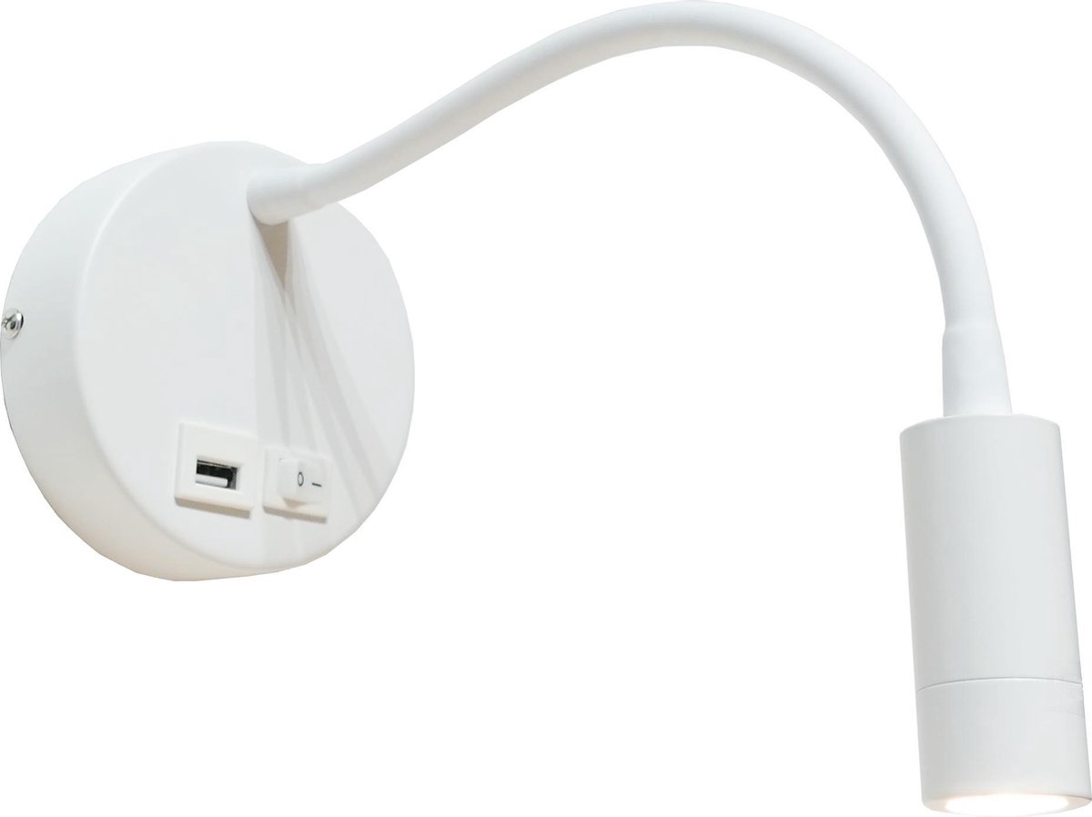 Wandlamp Flex USB Wit - LED 3W 3000K 330lm - USB - FLEX - IP20 > wandlamp binnen wit | wandlamp wit | leeslamp wit | bedlamp wit | flex lamp wit | led lamp wit | usb lamp wit | usb aansluiting lamp wit