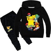 Pokémon trainingspak hoodie zwart - maat 116 - Pikachu - trui en broek - pyjama - kinderen - kleding