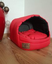 Hondenmand overkapt rood | Maat M 36cm x 49cm x 45cm | Wasbaar | Hondenhok met dak | Dierenmand |Honden bed | Dieren kussen