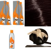 XP100 haarverfpakket kleur 6.75  Donkerblond & Bruin & Mahonie (2x 100ML) met 3% waterstof ( 1x 250ML) incl verfbakje, kwast, maatbeker, puntkam en handschoenen