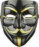 Anonymous Masker - Zwart - Goud - Vendetta - Guy Fawkes - Leuk voor Halloween - Verkleedpartijtje - 2 stuks