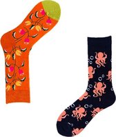 Binkie Socks Box | 2 Paar Leuke Sokken | Oranje Bloem Sokken en Octopus Sokken | Maat 43-46