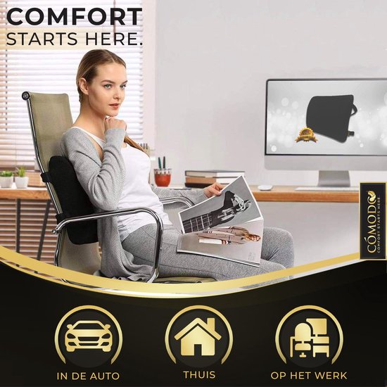 Cómodo-Comfort® Ergonomisch Rugkussen Onderrug – Rugsteun / Lendesteun – Lendekussen voor Auto / Bureaustoel / Stoel – Memory Foam - Rugklachten & Zitcomfort - Comodo-Comfort