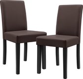 Eetkamerstoel - Set van 2 stoelen - Kunstleer & hout - Afmeting (HxBxD) 90 x 37~42 x 48 cm - Kleur bruin & zwart