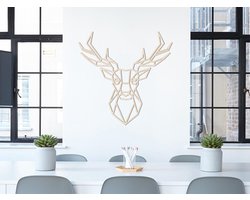 HOUTEN WANDDECORATIE / WOODEN WALL DECORATION - GEOMETRISCHE MUURDECORATIE / GEOMETRIC WALL ART - HERTENKOP (SYMMETRISCH) / DEER HEAD (SYMMETRIC) - 45 x 45cm - LICHT HOUT / NATURAL WOOD - ORIGAMI DESIGN WANDFIGUUR - WILD - REE - RENDIER