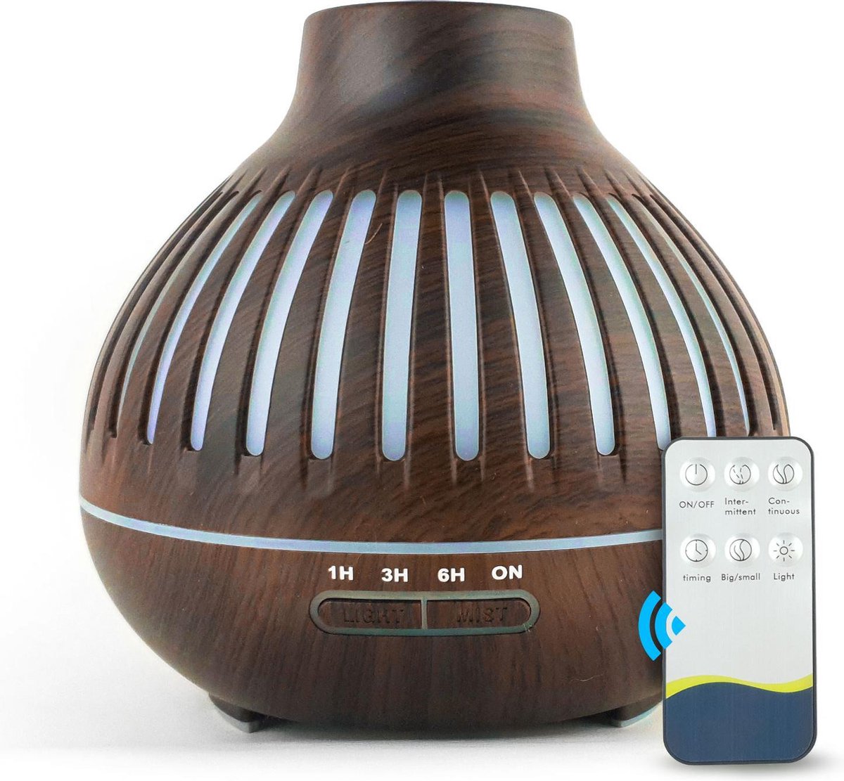 Goedkoopste Aroma Diffuser Luchtbevochtiger 400ml met Afstandsbediening – Aromatherapie - Donkerbruin houtmotief