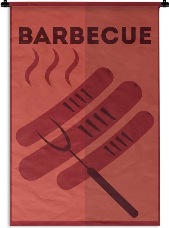 Wandkleed Barbecue - Barbecue illustratie met worsten Wandkleed katoen 60x90 cm - Wandtapijt met foto