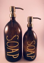 Zeepdispenser | Zeeppompje | Lotion | amber glas | 1ltr | Vintage label | Plastic pompje | Glas