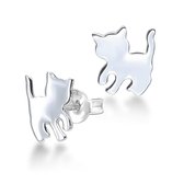 Joy|S - Zilveren kat poes oorbellen - spelende kitten