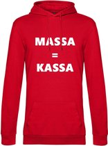 Hoodie met opdruk “Massa is kassa” Rode hoodie met witte opdruk – Goede pasvorm, fijn draag comfort