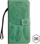 gsm hoesje relief kunstleer voor Samsung Galaxy A51 - groen relief design hoesje A51 - Samsung A51 Book case cover met ruimte voor pasjes