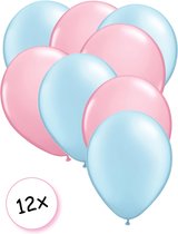 Premium Quality Ballonnen Baby Blauw & Baby Roze 12 stuks 30 cm