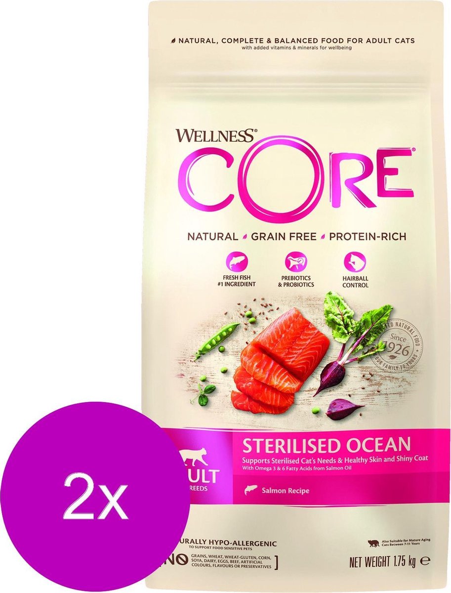 Wellness Core Grain Free Cat Sterilised Zalm – Kattenvoer – 2 x 1.75 kg