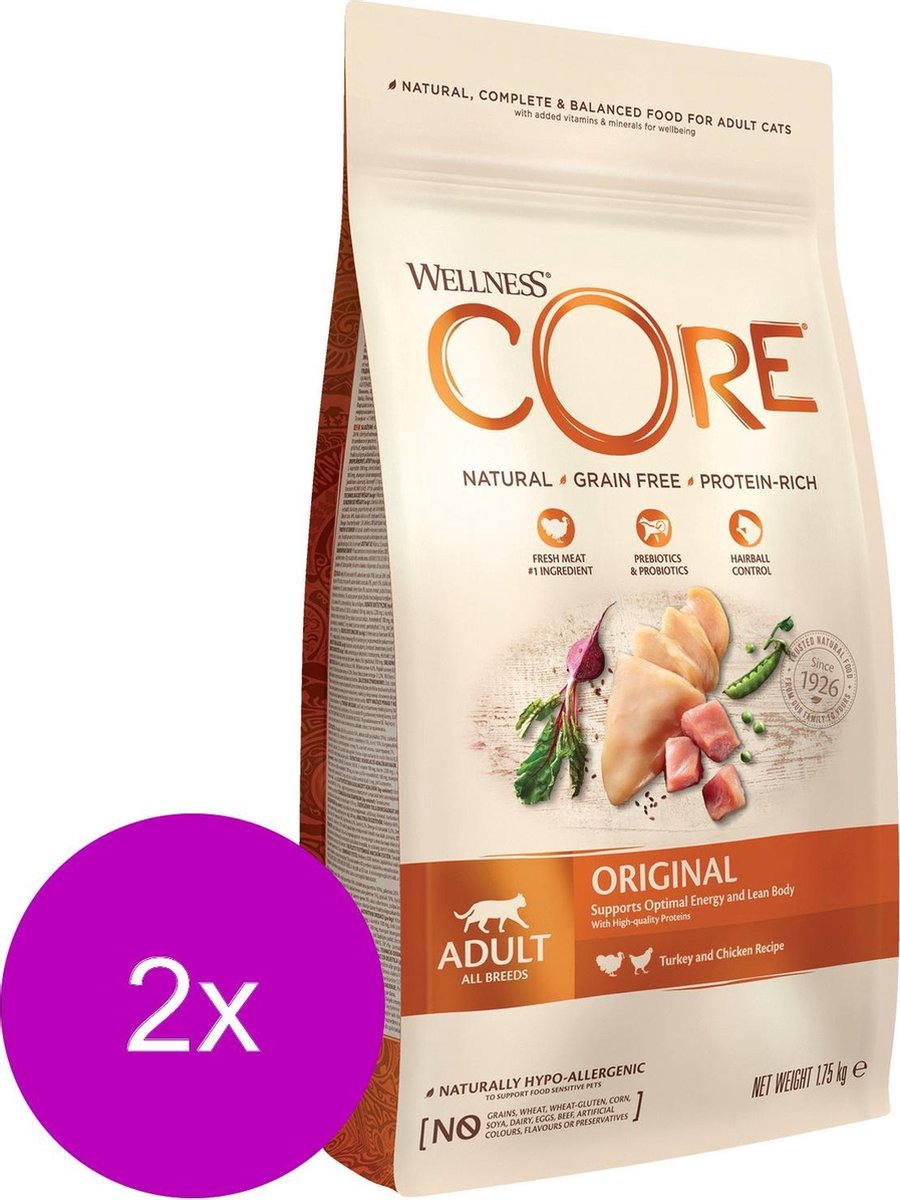 Wellness Core Grain Free Cat Original Kalkoen&Kip – Kattenvoer – 2 x 1.75 kg