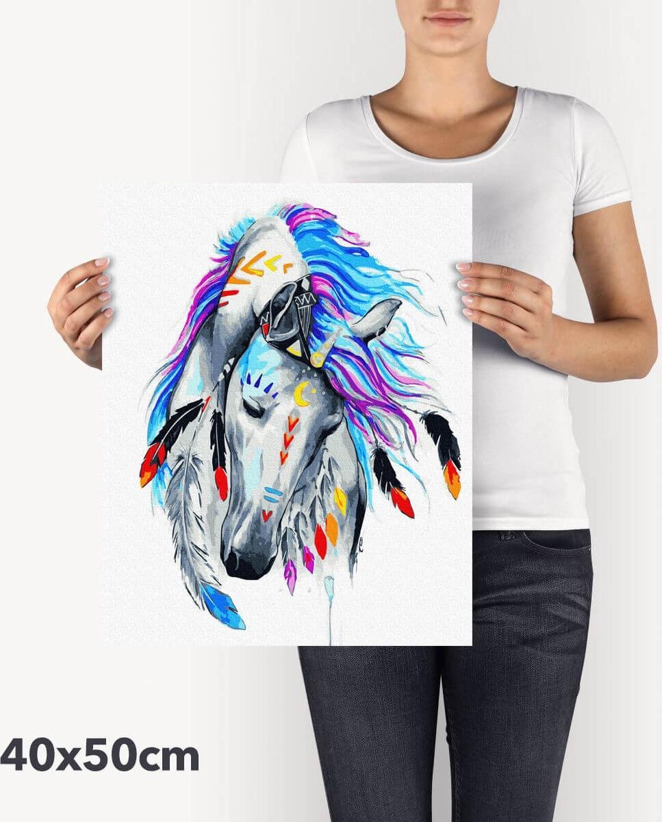 Schilderen Op Nummer Volwassenen DIY Paint By Number Compleet Hobby Pakket op Frame met Vernis - ®Arty Bee - Spirit Horse 40x50cm — afbeelding 4