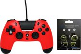 Gioteck PS4 Wired Controller 3.5mm Jack Plug RoodBundel met thumbgrips (Groene Camouflage) joystick bescherming