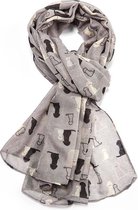Lichte dames sjaal met honden print | grijs | mode accessoire | cadeau voor haar