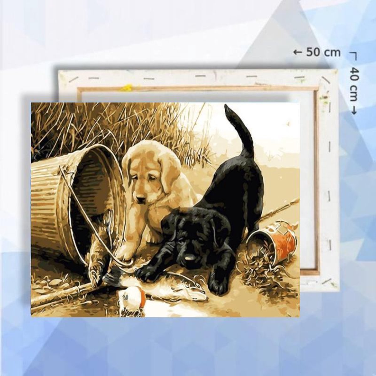 Schilderen Op Nummer Pakket Puppies bruin en zwart - 40 x 50 cm - met frame